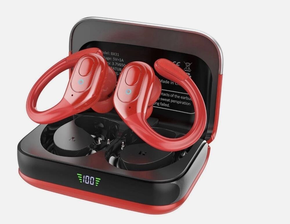 BX31 Wireless 5.3 BT Over Ear Buds For Sport 75Hrs Playback Waterproof - RED